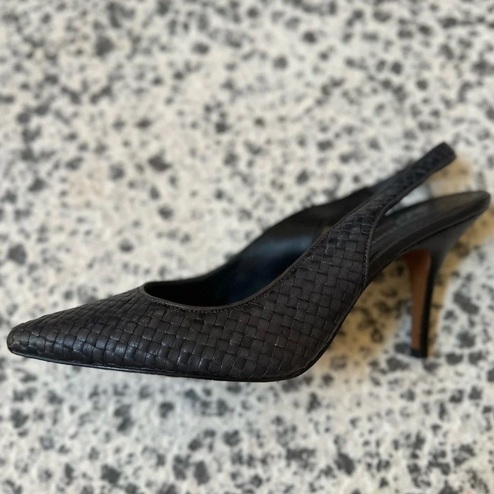 Donald J. Pliner Black Woven Pointed-Toe Slingback Heels